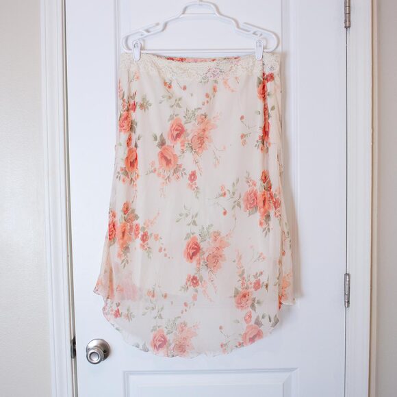 VTG XL Fashion Bug Sheer Floral Midi Skirt Overlay Lace Fairycore | Light Spring - Picture 6 of 8